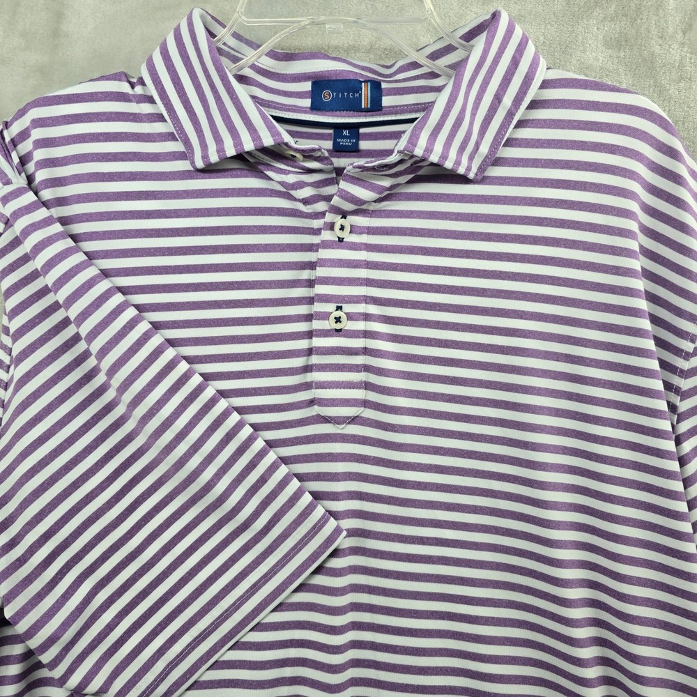 Stitch Golf Size XL Polo Shirt Purple White‎ Striped Short Sleeve Performance